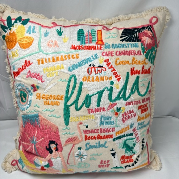 FLORIDA Disney Springs - Extra Large Colorful Florida Embroidered Pillow - Picture 1 of 8